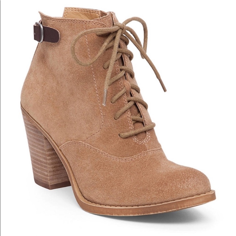 LUCKY BRAND Echoh Suede Lace Block Heel Booties 9